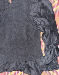 Chic Black Smocked Puff Sleeve Top