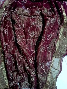 Elegant Maroon Embroidered Saree