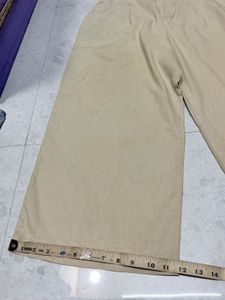 Uniqlo Wide Leg Beige Linen Trousers Pant