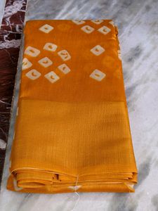 Bandhini Print Sarees With Gold Zari Boarder