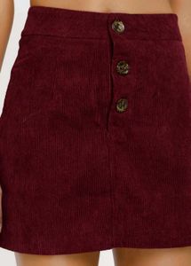 Ribbed Corduroy Mid-rise Burgundy Mini Skirt