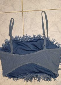 Blue Shaggy Crop Top