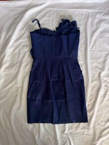 Navy Blue Strapless Floral Dress