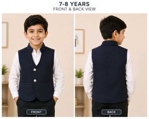 Boys Navy Quilted Nehru Jacket Vest