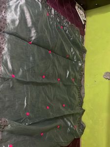 Elegant Grey Saree with Pink Dots