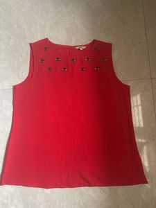 Red Sleeveless Embellished Top