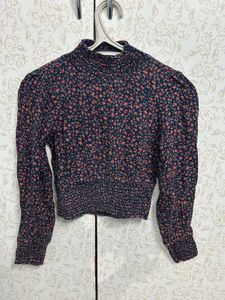 Crop Floral Print Smocked Top