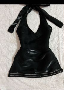 glossy y2k Black Halter Neck Top