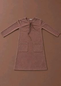 MOCHA BROWN LACE-UP LONG SLEEVE MINI DRESS