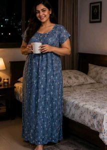 Blue Floral Print Nighty