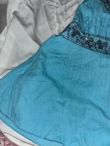 Blue Halter Neck Embroidery Top