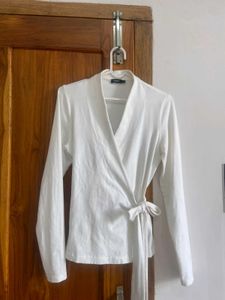 White Wrap Long Sleeve Top