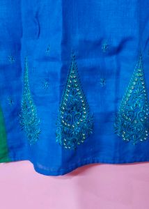38size Vibrant Blue Kurta with Green Accents