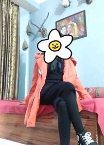 Orange hooded trench coat