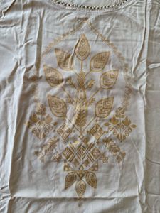 Beige Cold Shoulder Top with Gold Print
