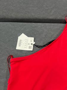 Red One-Shoulder Ruched Top