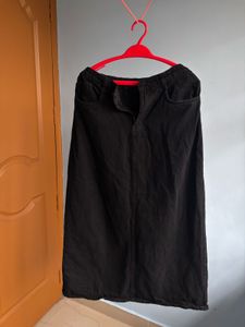 Black Denim Midi Skirt