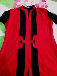 Red & Black Striped Long Kurta XXL