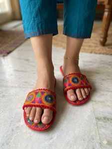 Embroidered Ethnic Slip-On Sandals