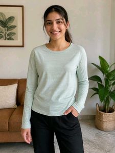 Light Green Striped Long Sleeve Top