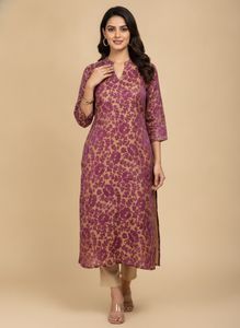 purple golden kurta with beige colour lining
