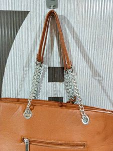 Chic Orange Leather Tote Bag