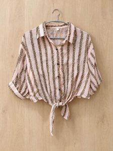 pink sheer leopard print stripe shirt