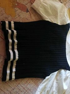 Chic V-Neck Sweater Vest &amp; Puff Sleeve Shirt
