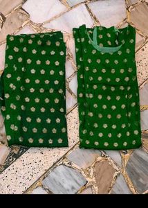 Silk Green Kurta Set with Floral Print