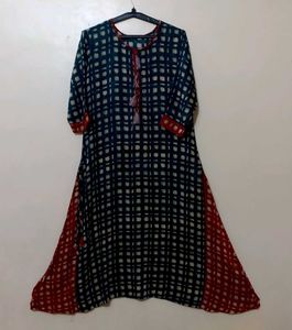 Green Checkered Tassel Kurti Dress