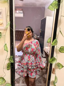 Floral One-Shoulder Ruffle Dress