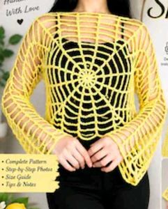 Yellow Spiderweb Crochet handmade Top