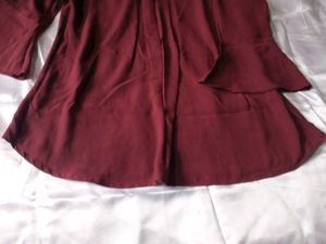 Korean Elegant Maroon Bell Sleeve Top