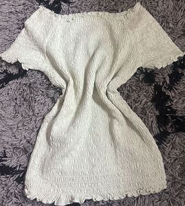 H&M Light Green Smocked Off-Shoulder Top