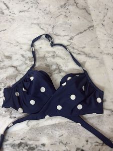 Navy Polka Dot multi tie Bikini Top
