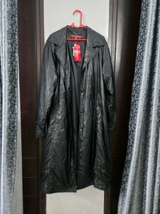 Black Faux Leather Long Coat fits M~L