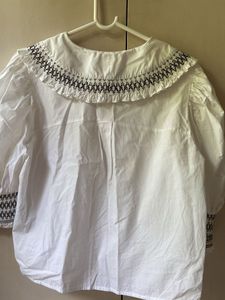 White Blouse with Embroidered Collar &amp; Cuffs