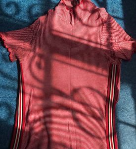Red Striped Mock Neck Top