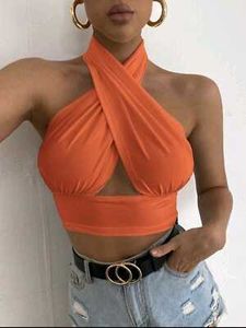 23238. Orange Halter Neck Crop Top