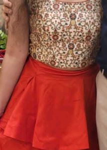 Stunning Red Tiered Skirt Set with choli