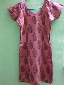 Peach Block Print Kurta Set with Dupatta