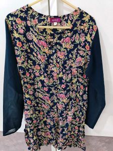 Beautiful Floral Print Kurta ( v neck front side)