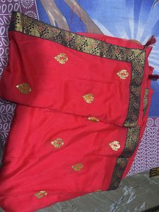 Vibrant Red Saree with Gold Embroidery
