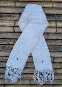 Pinteresty White Crochet Muffler with Maroon Bows