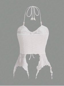 White Ruched Halter Neck Top