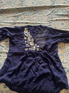 Navy Blue Embroidered Kurta