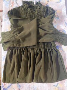 Dark Green Smocked Neck Top