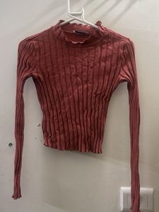 ZARA Ribbed Mock Neck Long Sleeve Top