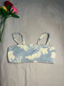 Blue Floral Print Bikini Top