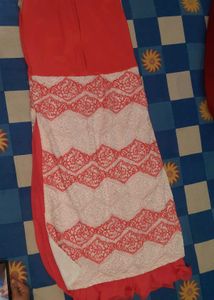 Beautiful Coral Kurta Set with Lace Detail